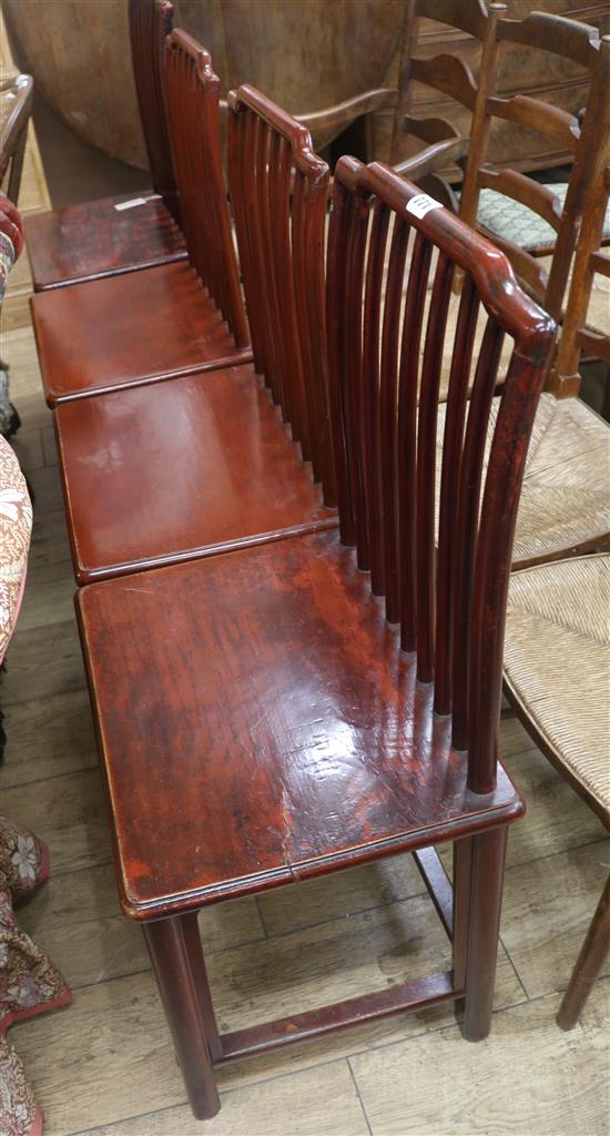 Four red lacquered Chinese chairs